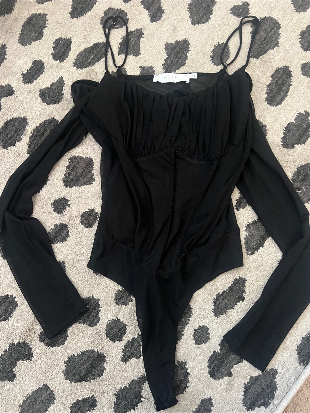 Astr Black Off-Shoulder Corset-Style Bodysuit with Thin Straps